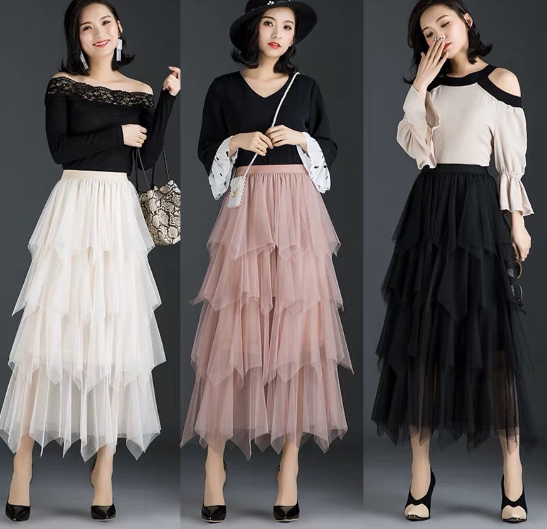 Chân váy lưới tầng dài cực xinh thướt tha