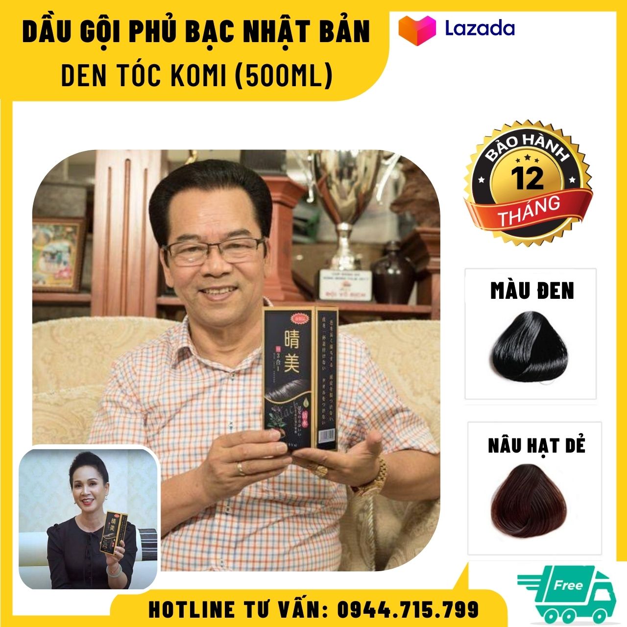 [FREESHIP CHÍNH HÃNG] Dầu Gội Phủ Bạc Tóc Komi Chính Hãng Nhật Bản ( Màu Đen, Nâu Hạt Dẻ, Nâu Vàng, Màu Cafe), Dung Tích 500ml - KRUSH