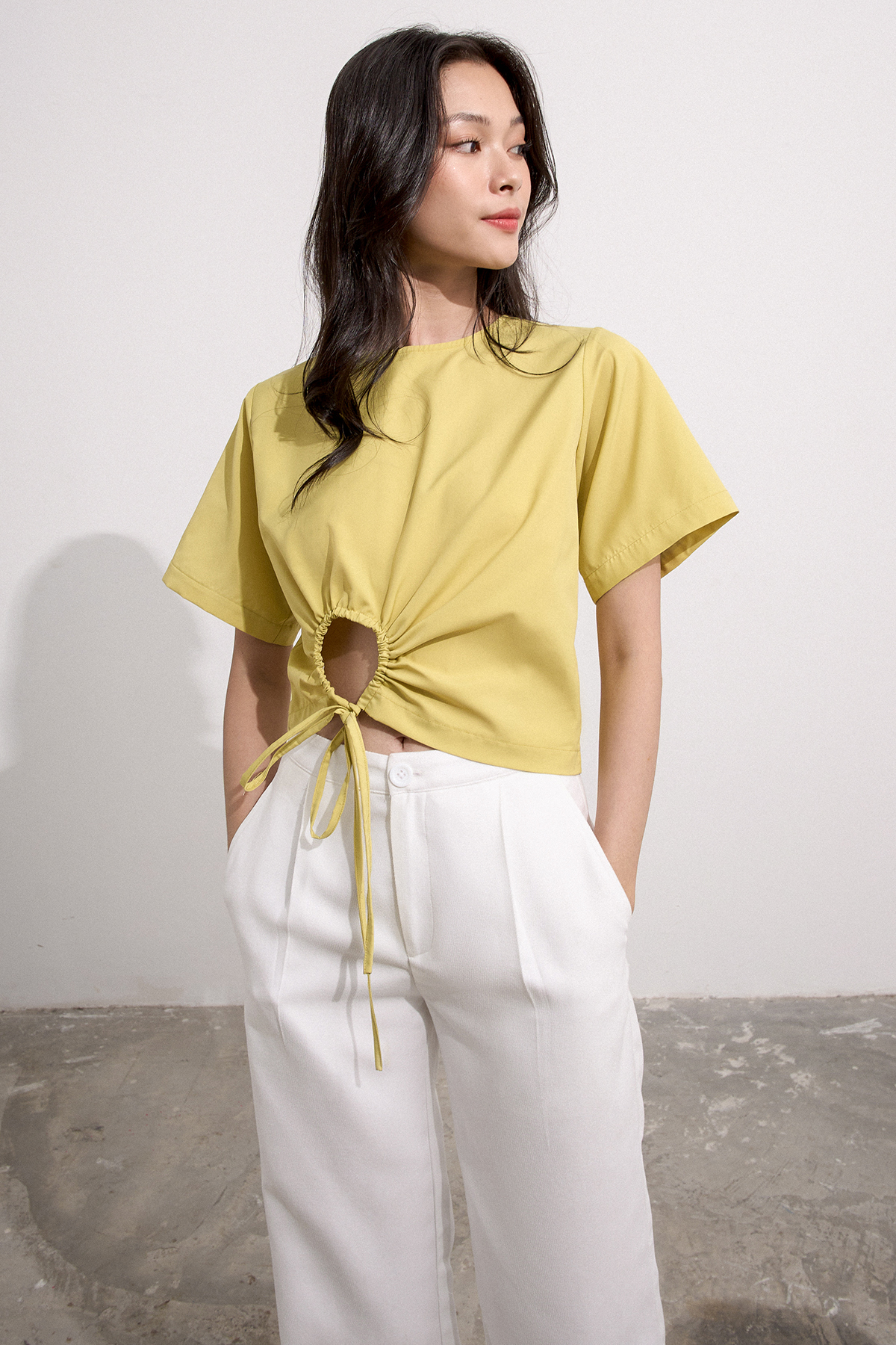 Áo Maybi suông lai cutout cột nơ