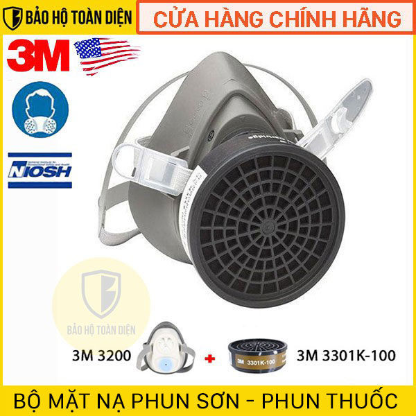 [Chính Hãng] Bộ mặt nạ phòng độc 3M 3200 lọc hơi hữu cơ _ Dùng phun sơn PU, phun thuốc trừ sâu