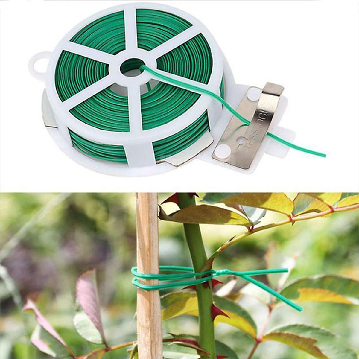 Cuộn dây buộc giữ cây, dây điện lõi kẽm bọc nhựa dài 100 mét có dao cắt tiện lợi