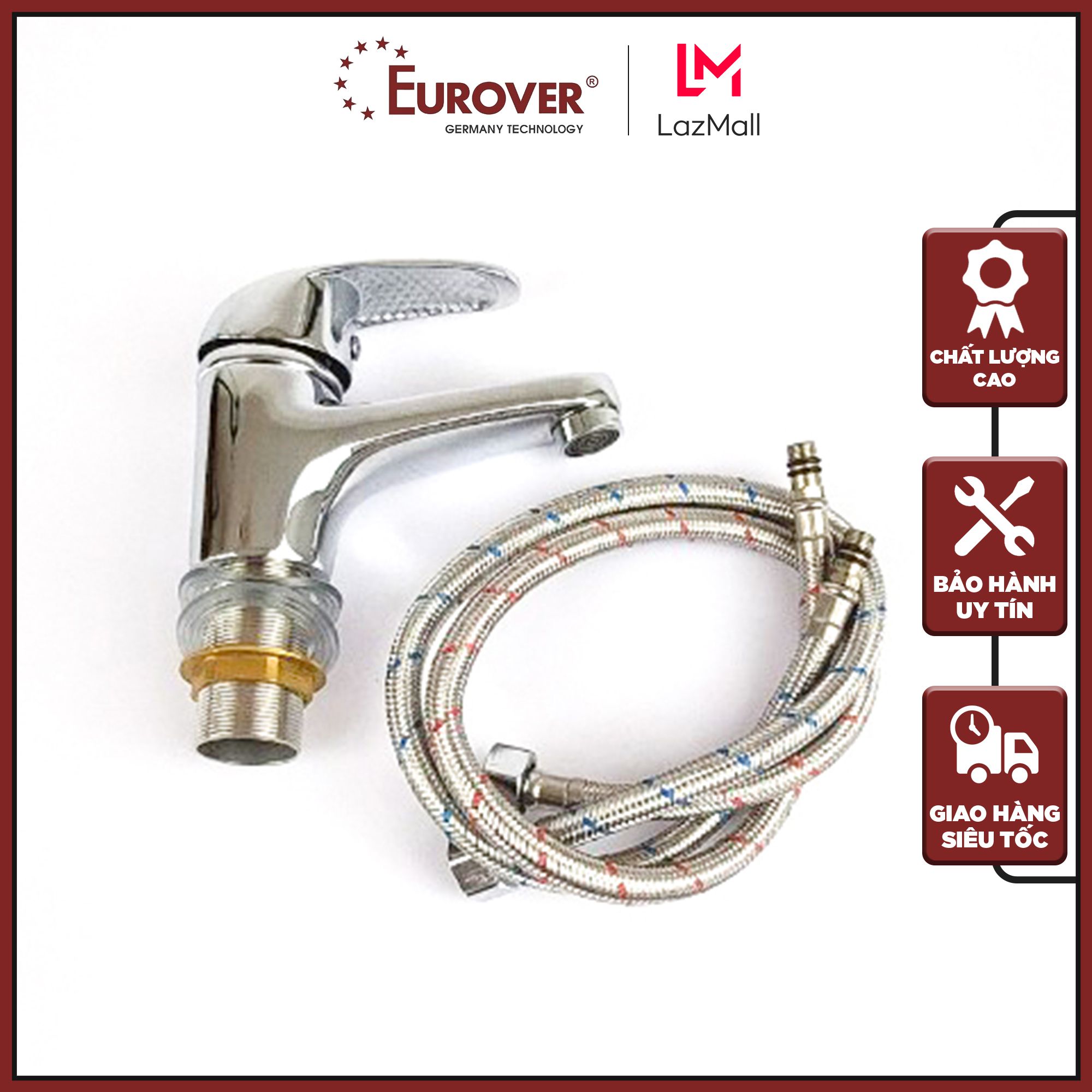 FREESHIP Vòi lavabo nóng lạnh đồng thau mạ niken+crome 3 lớp Eurover PLE-4023 vòi nước đúc nguyên khối chắc chắn, sản phẩm chất lượng, bảo hành 5 năm