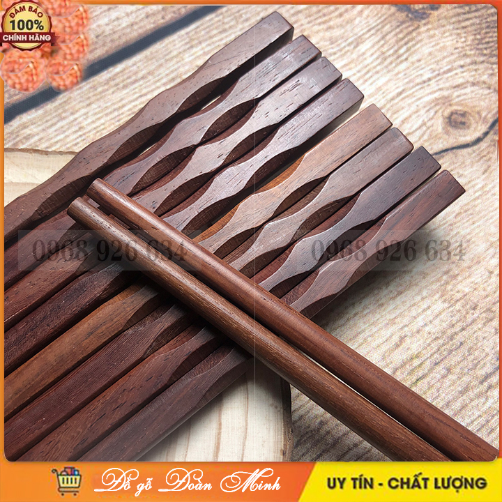 Đũa ăn cơm - Bộ 10 đôi đũa gỗ cẩm CAO CẤP - Đũa gỗ chống mốc