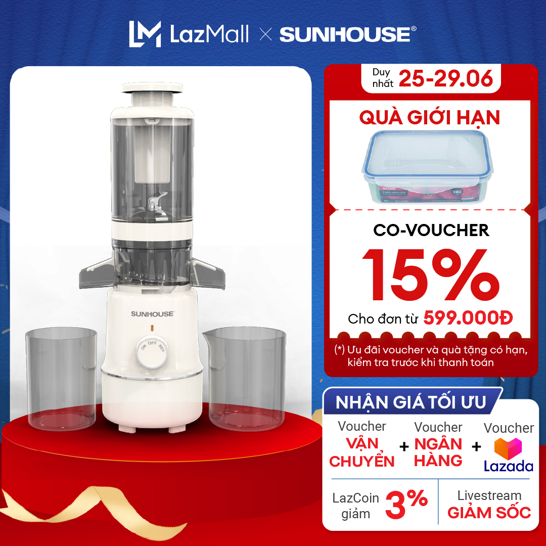 Máy ép chậm SUNHOUSE SHD5515 - Làm kem mịn Công suất mạnh Ép kiệt bã - Bảo hành 12 tháng