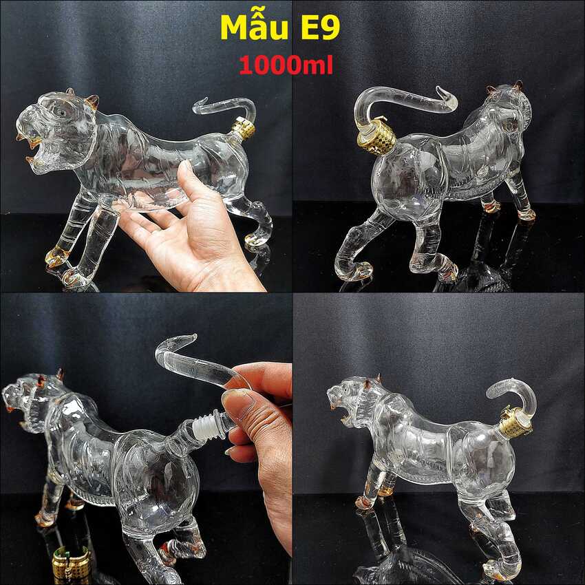 Chai đựng rượu thủy tinh 1 lít cao cấp mẫu Con Hổ – Chai thủy tinh đựng rượu 1000ML – Bình 12 con giáp – Quà tân gia, sinh nhật, quà biếu lễ tết
