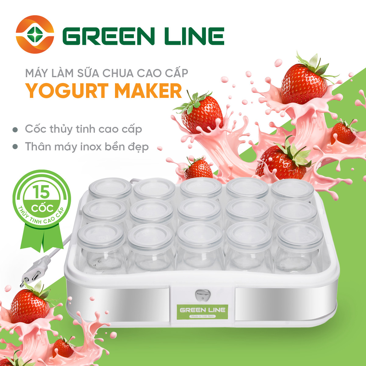 Máy Làm Sữa Chua GREEN LINE Tặng Kèm Cốc, Máy Làm Sữa Chua Tại Nhà Hương Vị Truyền Thống