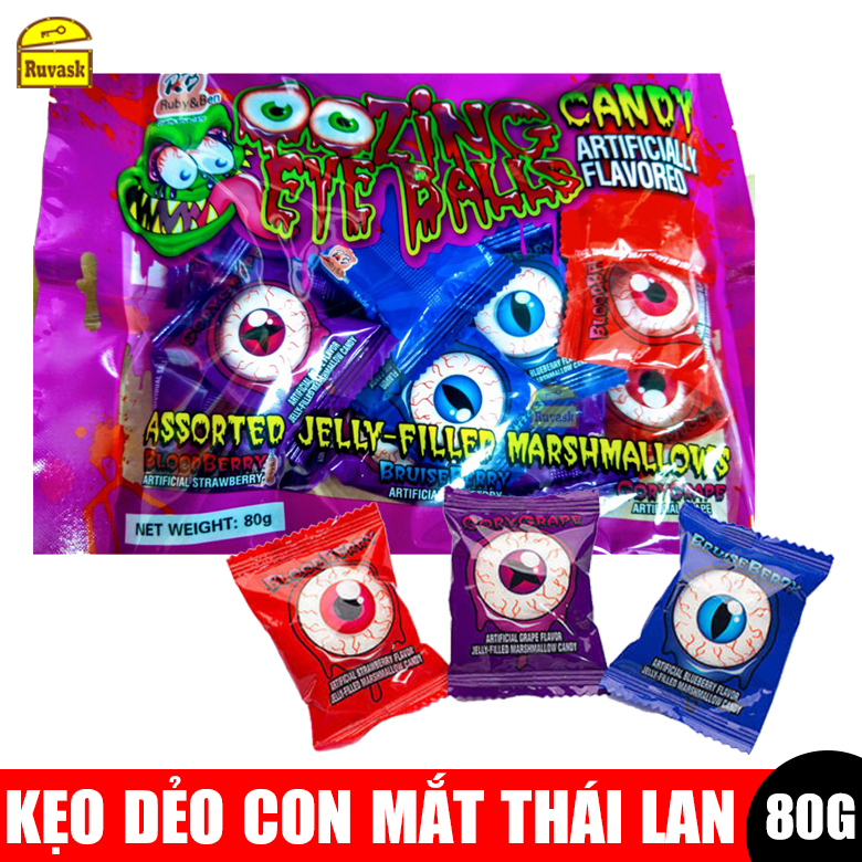 Kẹo Dẻo Con Mắt Thái Lan Gói 80g/230g - Kẹo Marshmallow, Kẹo Siro 3 Vị Dâu, Nho, Việt Quất - Kẹo Halloween Lễ Hội,Kẹo Ma Hoạt Hình - Ruvask