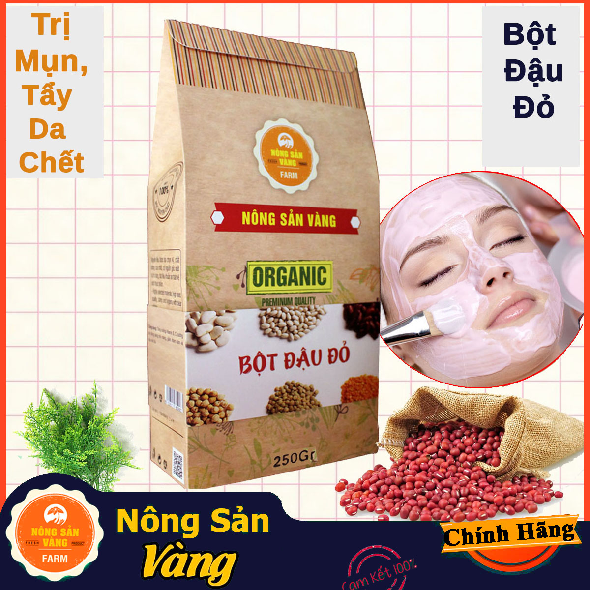 Bột Đậu Đỏ Nguyên Chất 250gr dưỡng da tẩy tế bào chết làm hồng da - Nông Sản Vàng