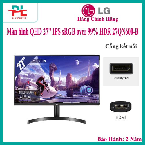 MÀN HÌNH MÁY TÍNH LG QHD 27' IPS SRGB OVER 99% HDR 27QN600-B - HÀNG CHÍNH HÃNG