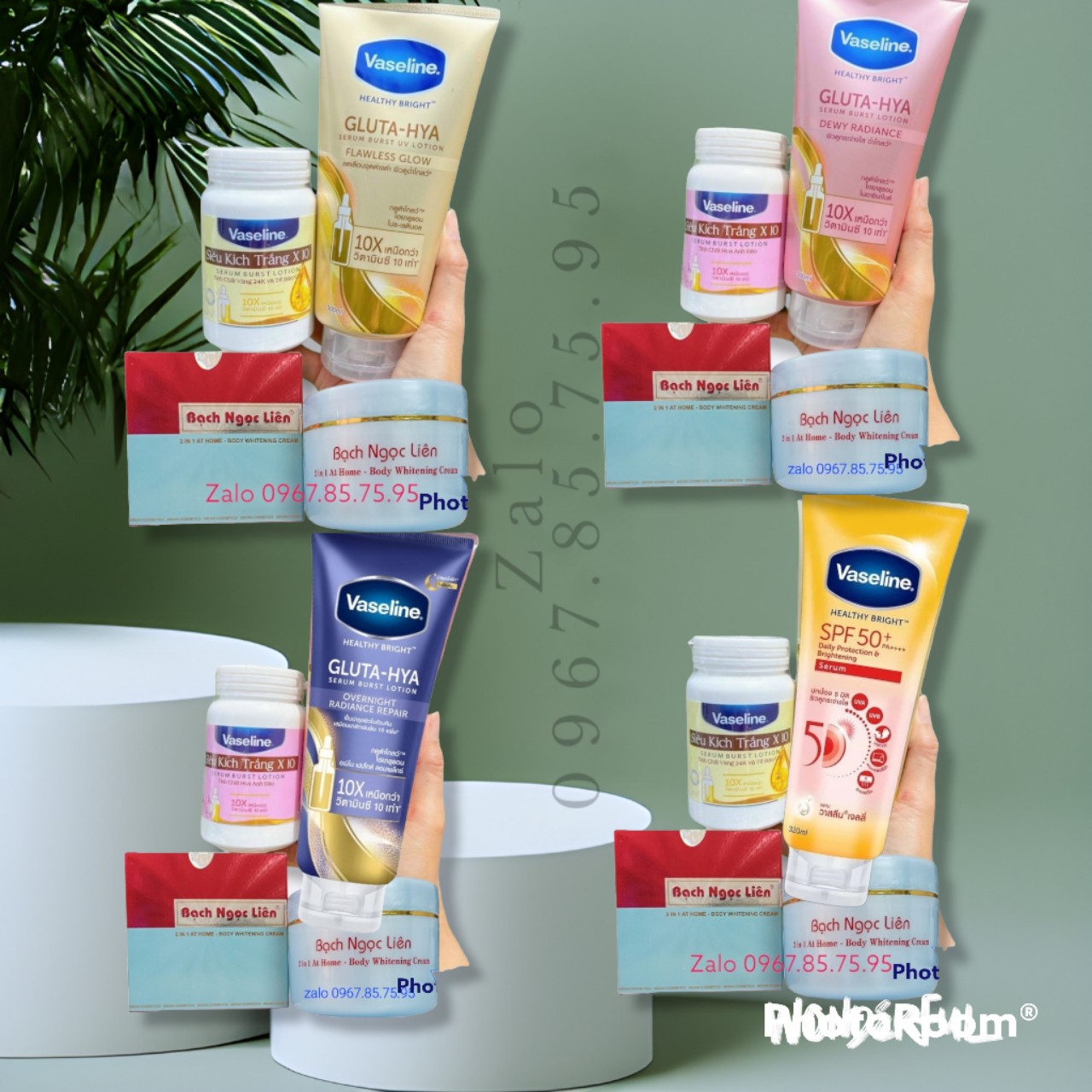 [SIÊU TRẮNG NHANH][Ngày Và Đêm] Combo Kem Body Bạch Ngọc Liên & Kích Trắng Vaseline Thái Lan 250gr & Sữa Dưỡng thể Siêu Trắng Vaseline Gluta HYA 10X Thái Lan