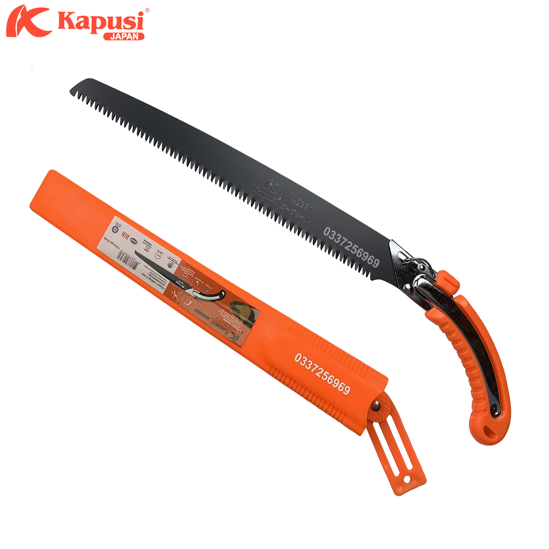 Cưa gỗ cầm tay, cưa cành lưỡi đen thép Nhật KAPUSI 350mm (Có bao đựng cưa)