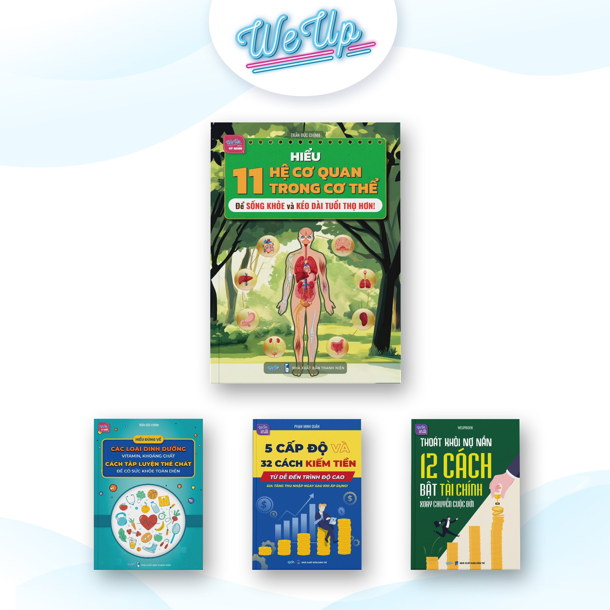 Combo Sách: Giải mã 11 hệ cơ quan trong cơ thể + Hiểu về dinh dưỡng + 5 cấp độ kiếm tiền + 12 cách bật tài chính
