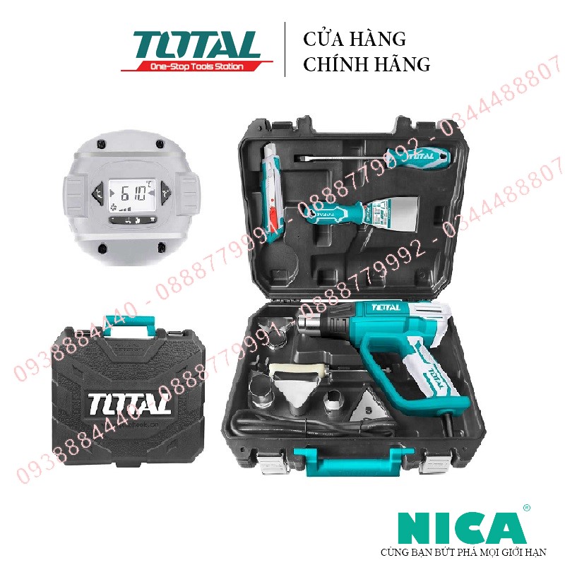 Máy thổi nhiệt 2000w total tb20062 công suất đầu vào: 2000w nhiệt độ: 50c / 50-630 ° c / 50-630 ° c. luồng khí: 200-500l / phút / 200-500l / phút / 500 l / phút. điều chỉnh nhiệt độ màn hình hiển thị lcd siêu thị đồ nghề