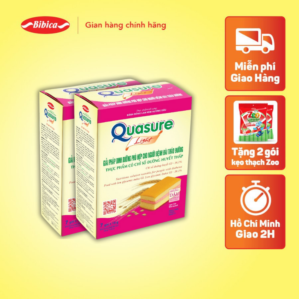 Combo 2 Bánh Bông Lan Quasure Light Dâu Bibica 126g - Thực phẩm dành cho người ăn kiêng, tiểu đường