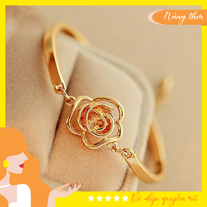 Lắc tay mặt hoa hồng mạ vàng sang trọng nàng ther