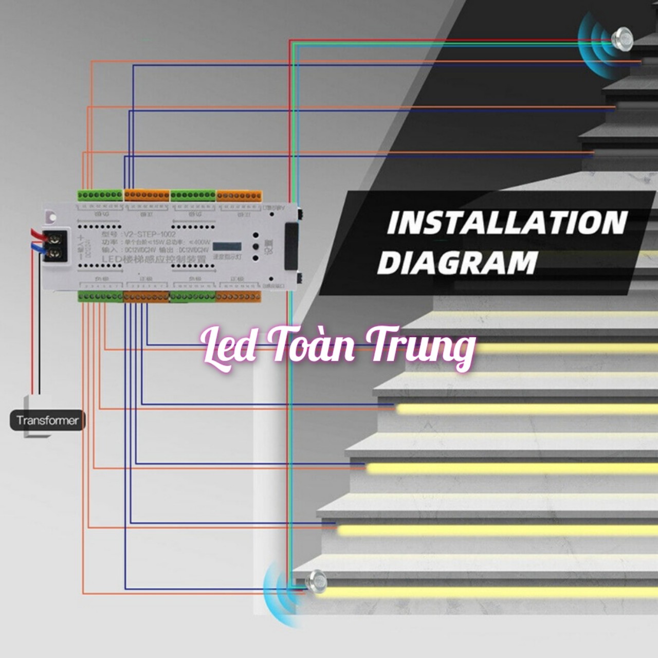 Cảm biến bước chân tự động sáng đèn cầu thang 12V-24V dùng cho 32 bậc, công tắc cảm biến cầu thang thông minh