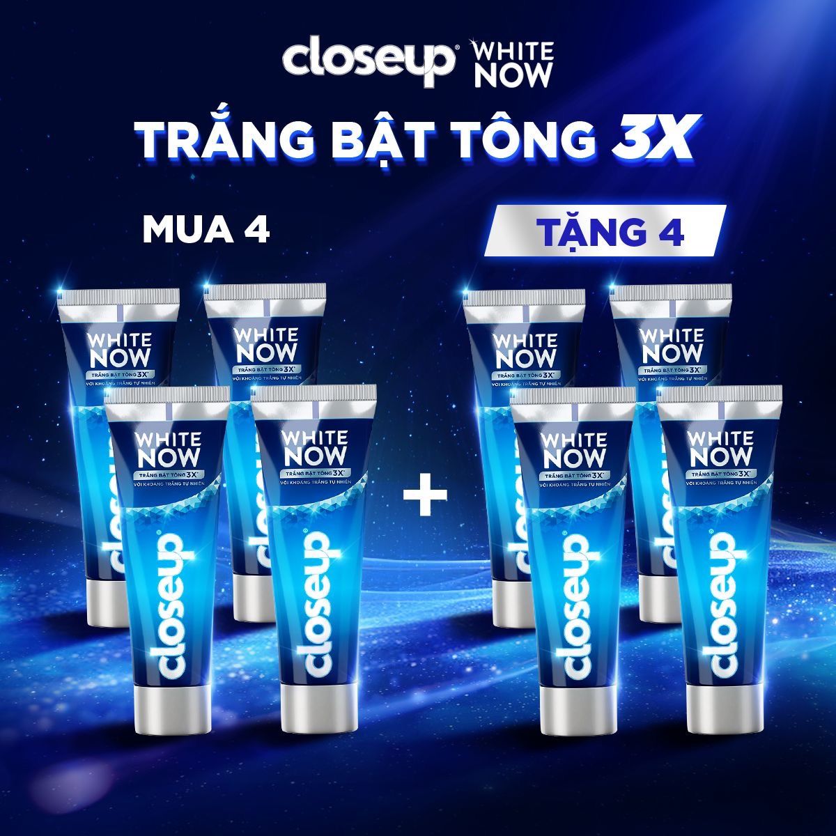 [MUA 4 TẶNG 4] Kem đánh răng CLOSEUP White Now - Trắng Bật Tông 3X tức thì từ Công nghệ Ánh Sáng Xanh 100g