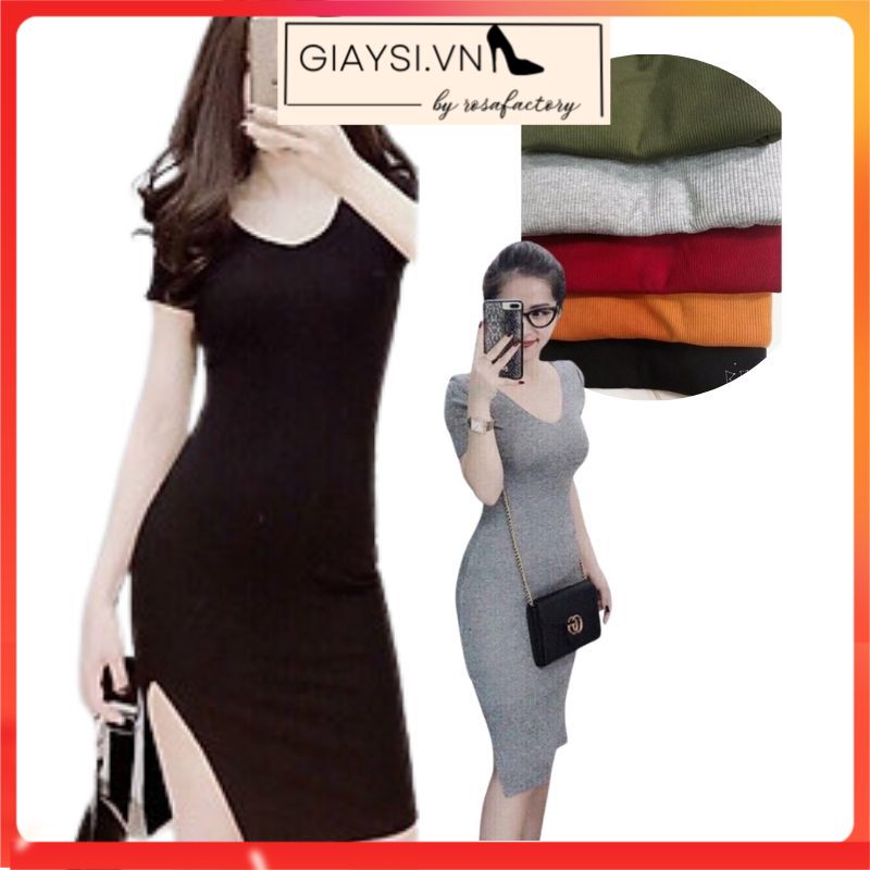 [HCM]ĐẦM BODY ❄ FREESHIP ❄ ĐẦM NỮ TAY NGẮN THUN GÂN XẺ ĐÙI THỜI TRANG MÃ  DV-0002