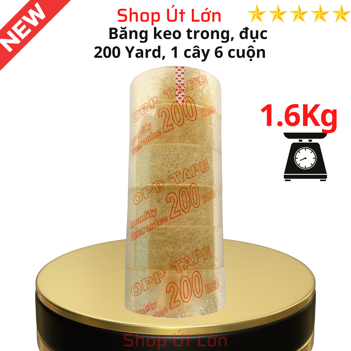 Băng keo trong đục 200yard nặng 1.6Kg rộng 4.7cm lõi giấy 5mm Út Lớn