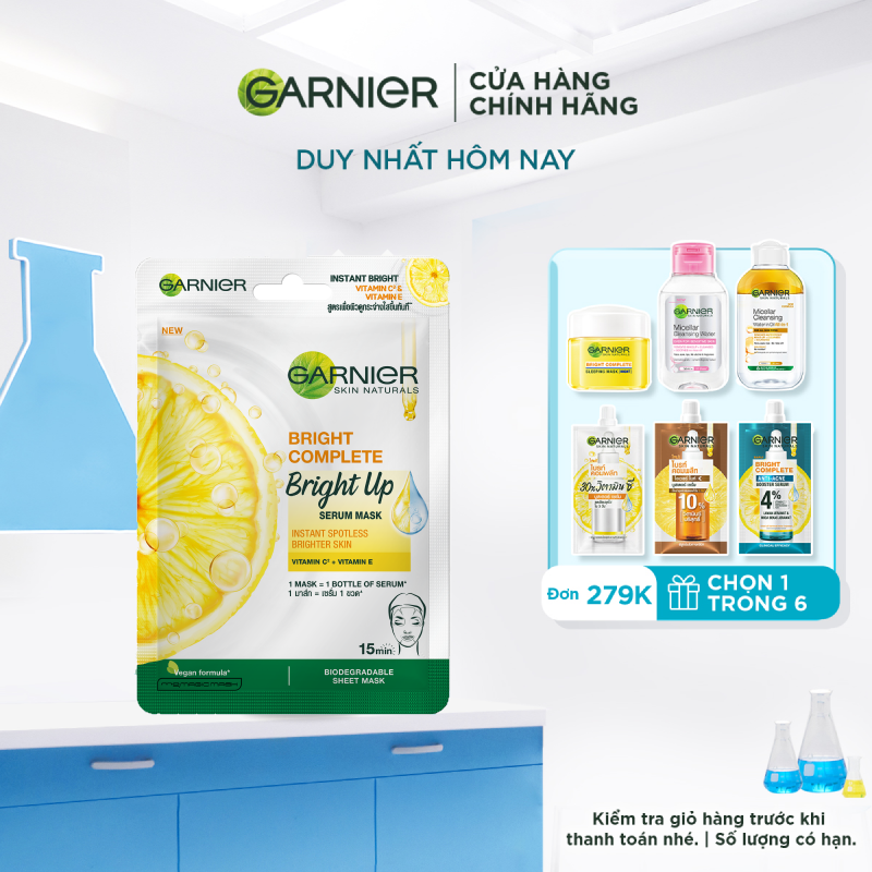 Mặt nạ tinh chất Sữa tươi & Vitamin C sáng mượt da Garnier Bright Complete White Up Serum Mask 28g