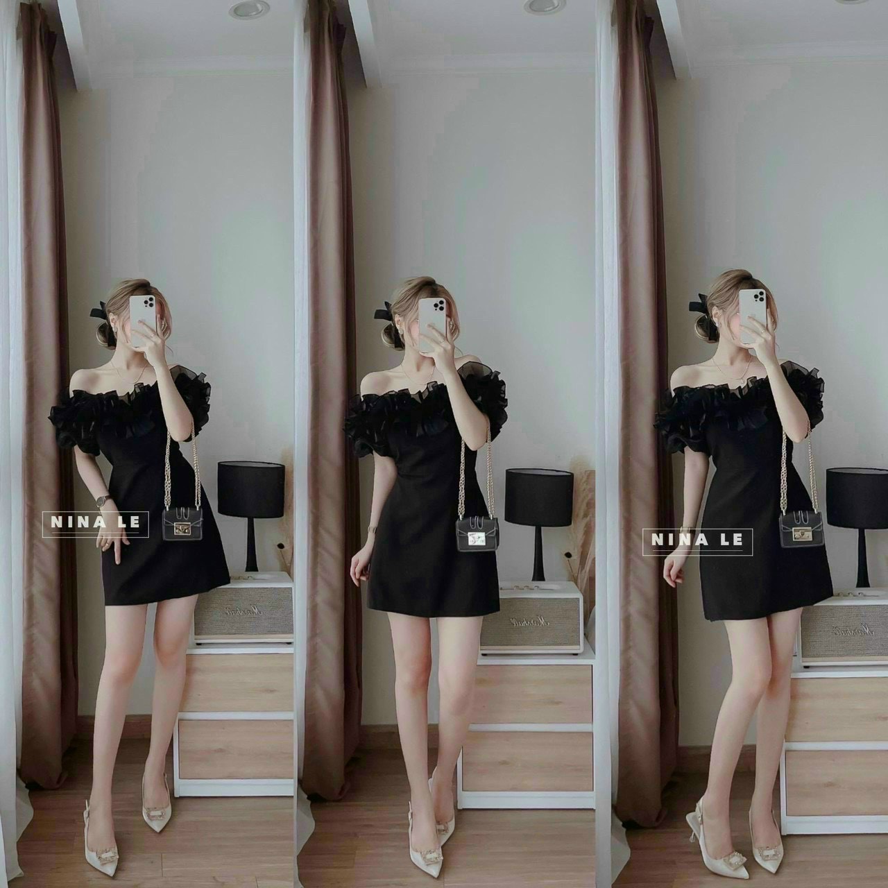 Váy đầm nữ body kiểu trễ vai phối bèo tầng dễ thương