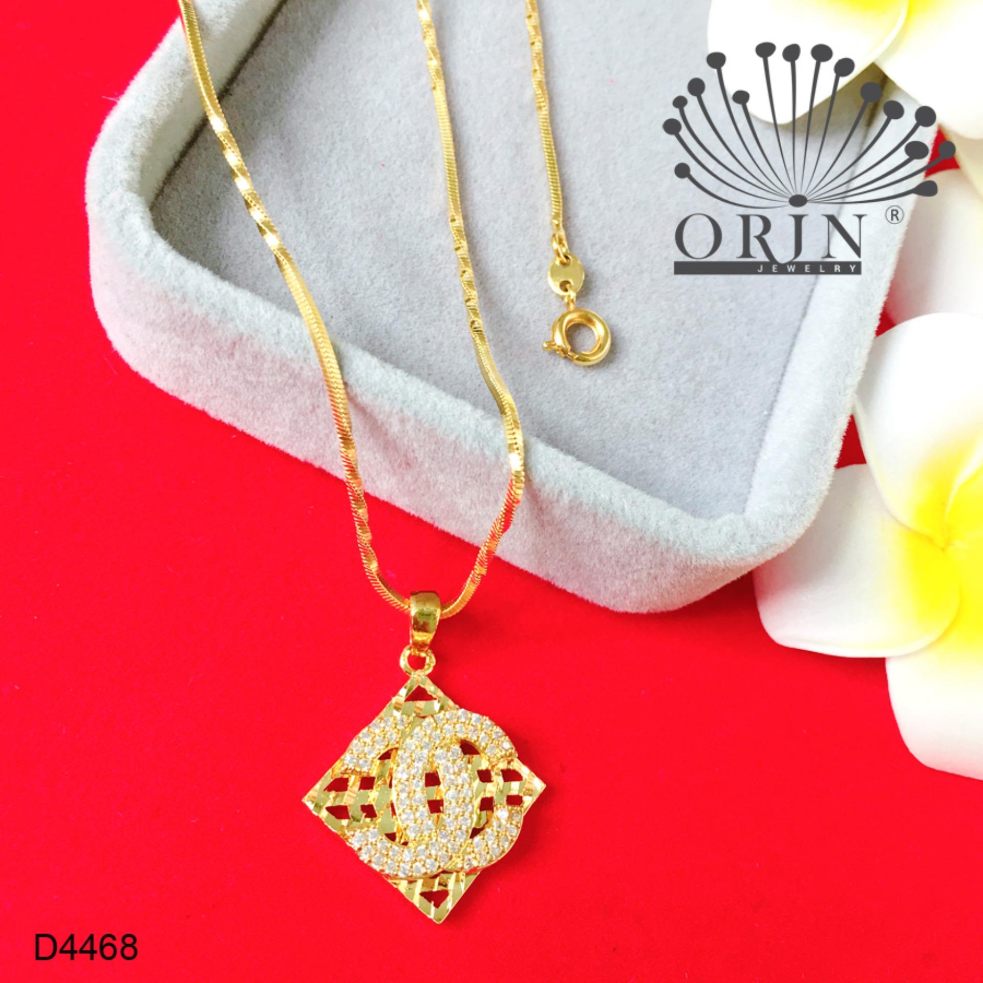 Dây chuyền mạ vàng 24 dạng mì xoắn mặt chữ x đế vuông đính đá thiết kế cao cấp Orin D4468 - Long Tien