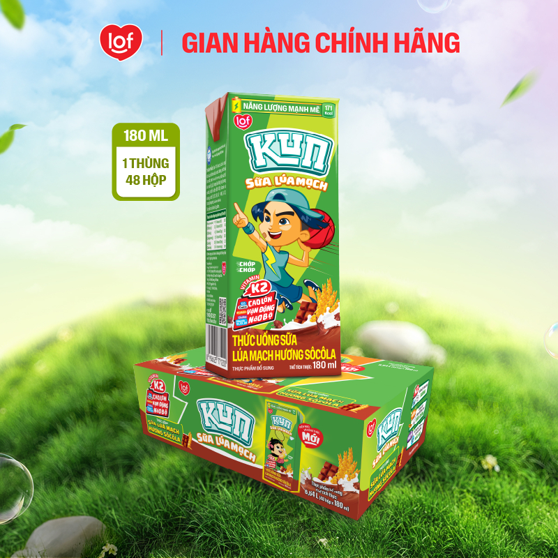 Sữa lúa mạch KUN vị socola thùng 48 hộp x 180ml