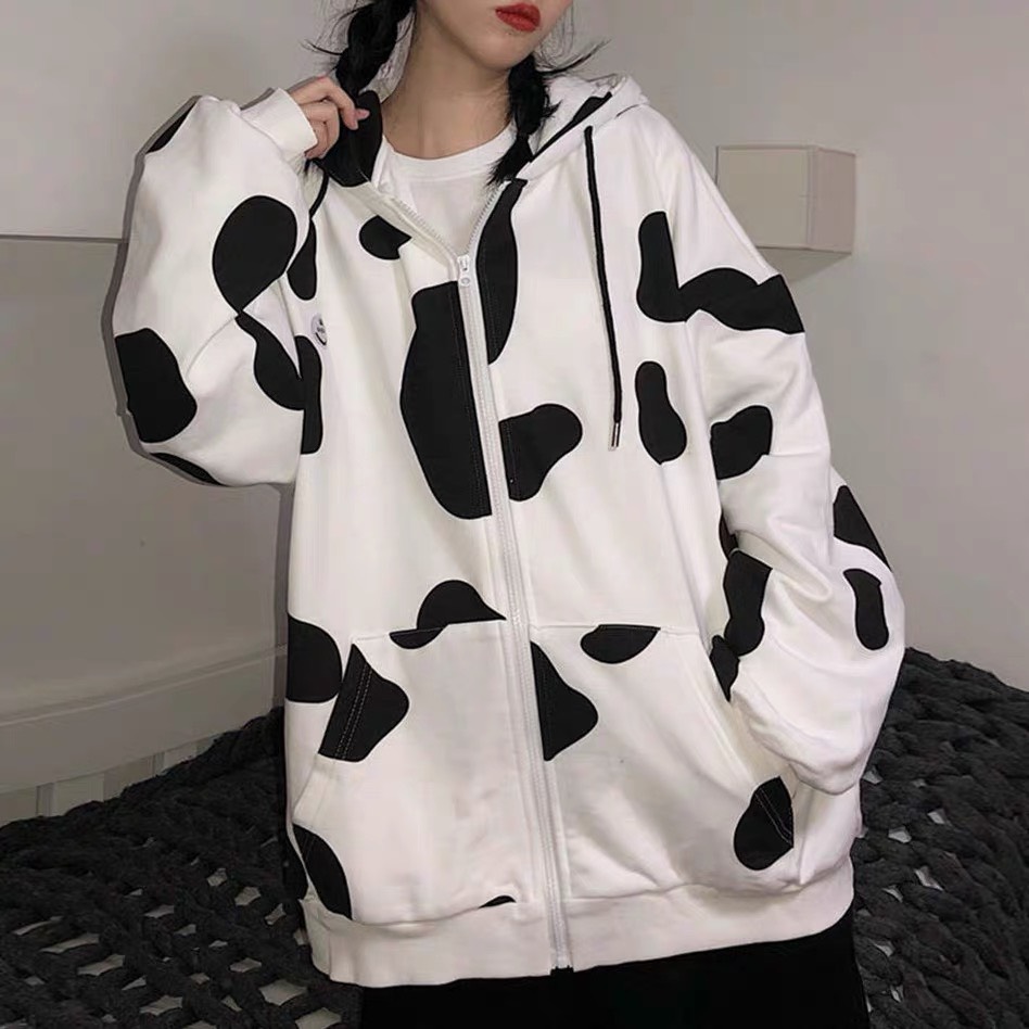 Áo khoác hoodie bò sữa siêu cute co dây kéo có nón fom rộng vtra