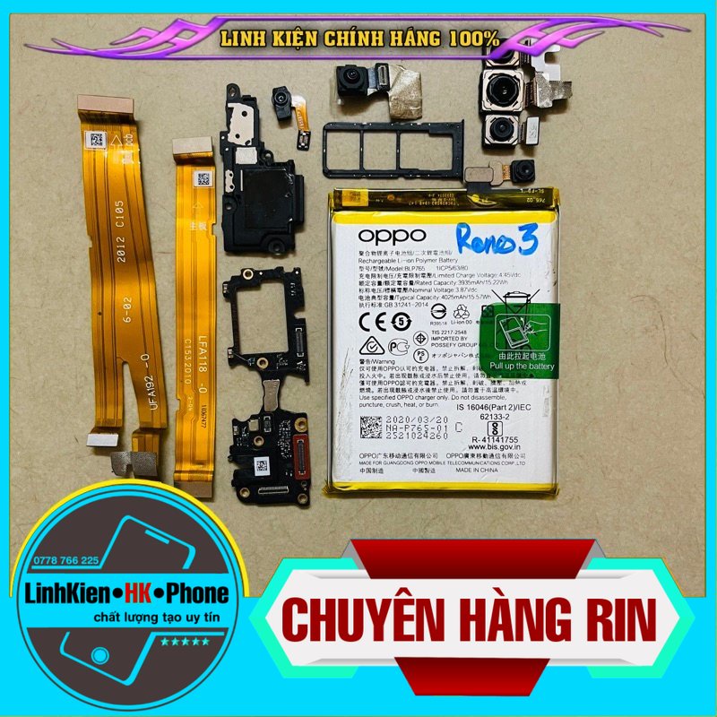 Linh Kiện Oppo Reno 3 / Camera Trước Sau ,cáp liền chân sạc,cáp nối main phụ,main phụ,loa ngoài,vân tay khay sim,PIN rin