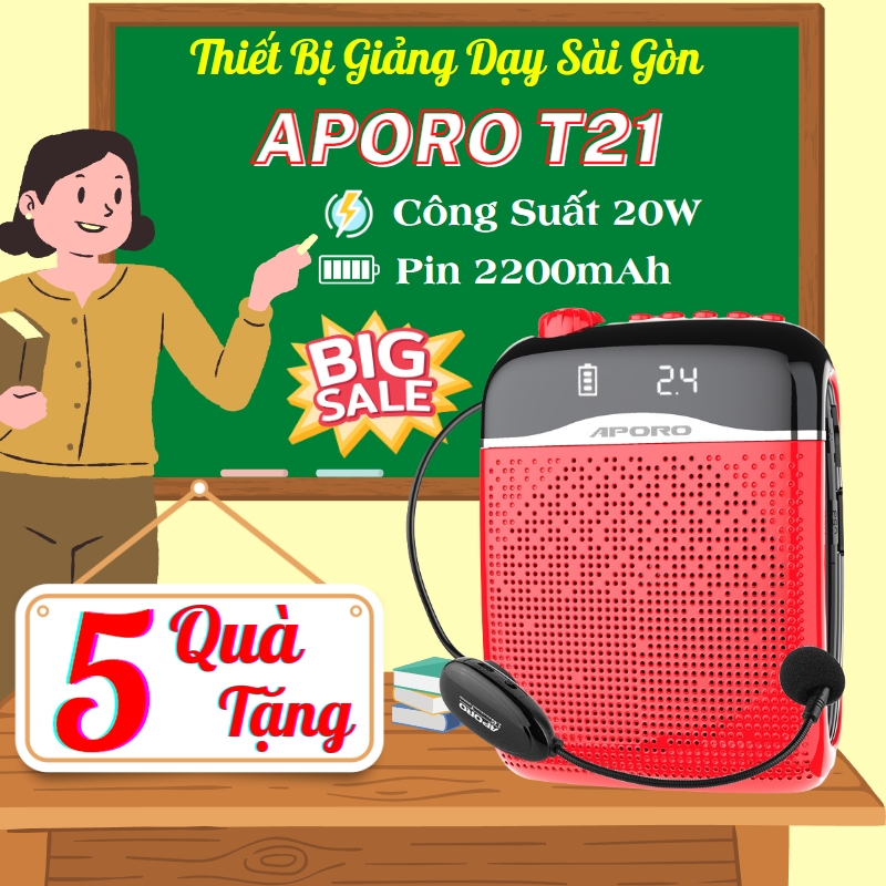 Máy trợ giảng không dây Aporo T21 công suất 20W pin 2200mAh, bluetooth 5.0 - Loa trợ giảng không dây Aporo T21