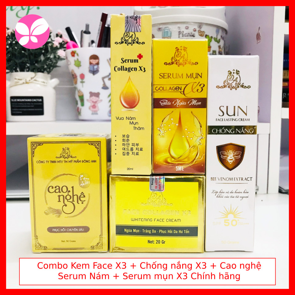 Combo kem face x3 + chống nắng + cao nghệ + serum mụn + serum nám x3 - hàng chính hãng đông anh