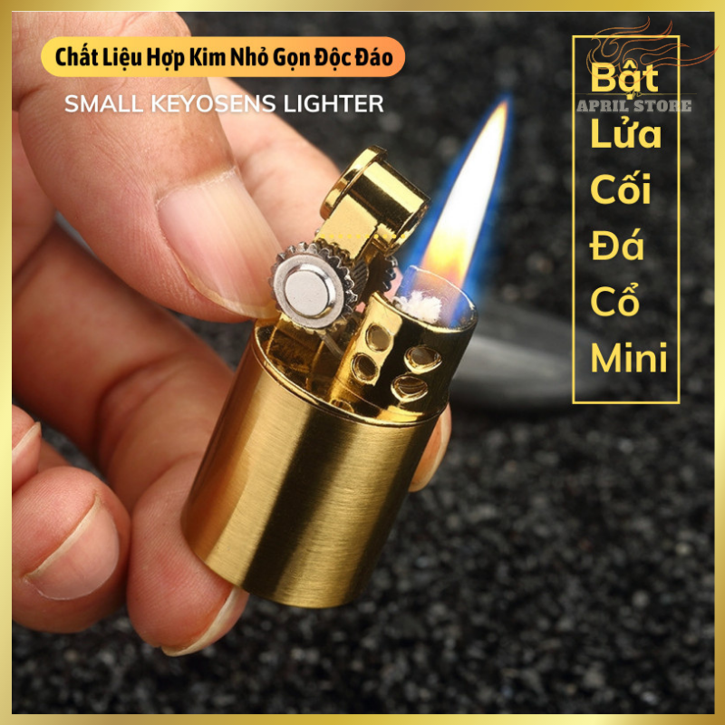 Bật Lửa Xài Xăng Đánh Đá Dạng Trụ A900 Mini Kiểu Dáng Cổ Điển Nhỏ Gọn Full Box (Không Gas)