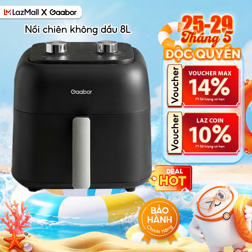Nồi chiên không dầu 8L Gaabor AF-80M02A dung tích 8L lớn công suất 1600W 2 núm điều chỉnh nhiệt độ và thời gian - Bảo hành 12 tháng 1 đổi 1