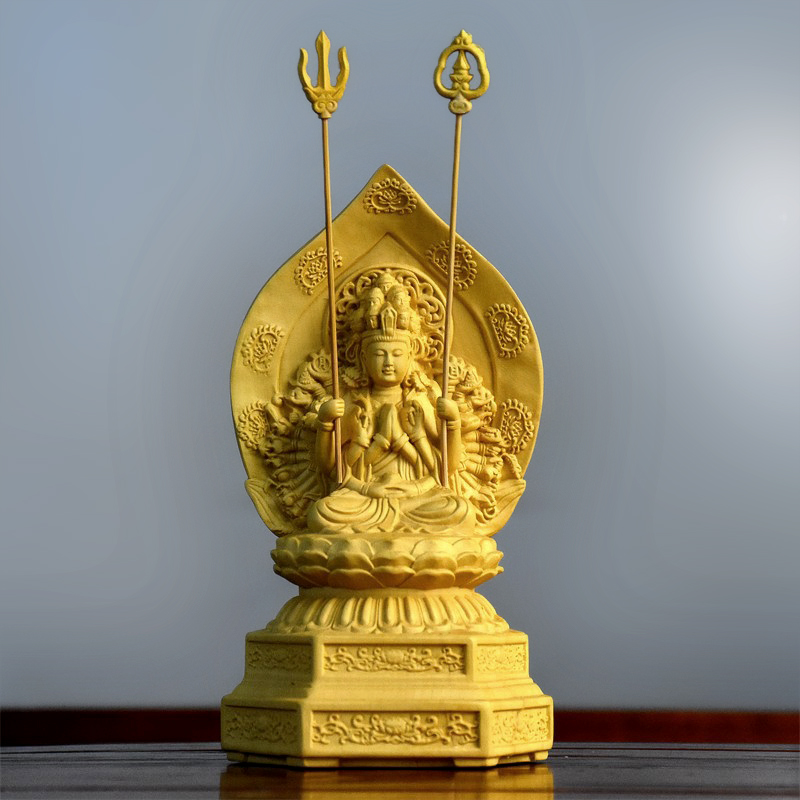 Tượng Phật Thiên Thủ Thiên Nhãn ngồi đài sen - Phật Quan Âm nghìn mắt, nghìn tay bằng gỗ Hoàng Dương - C155