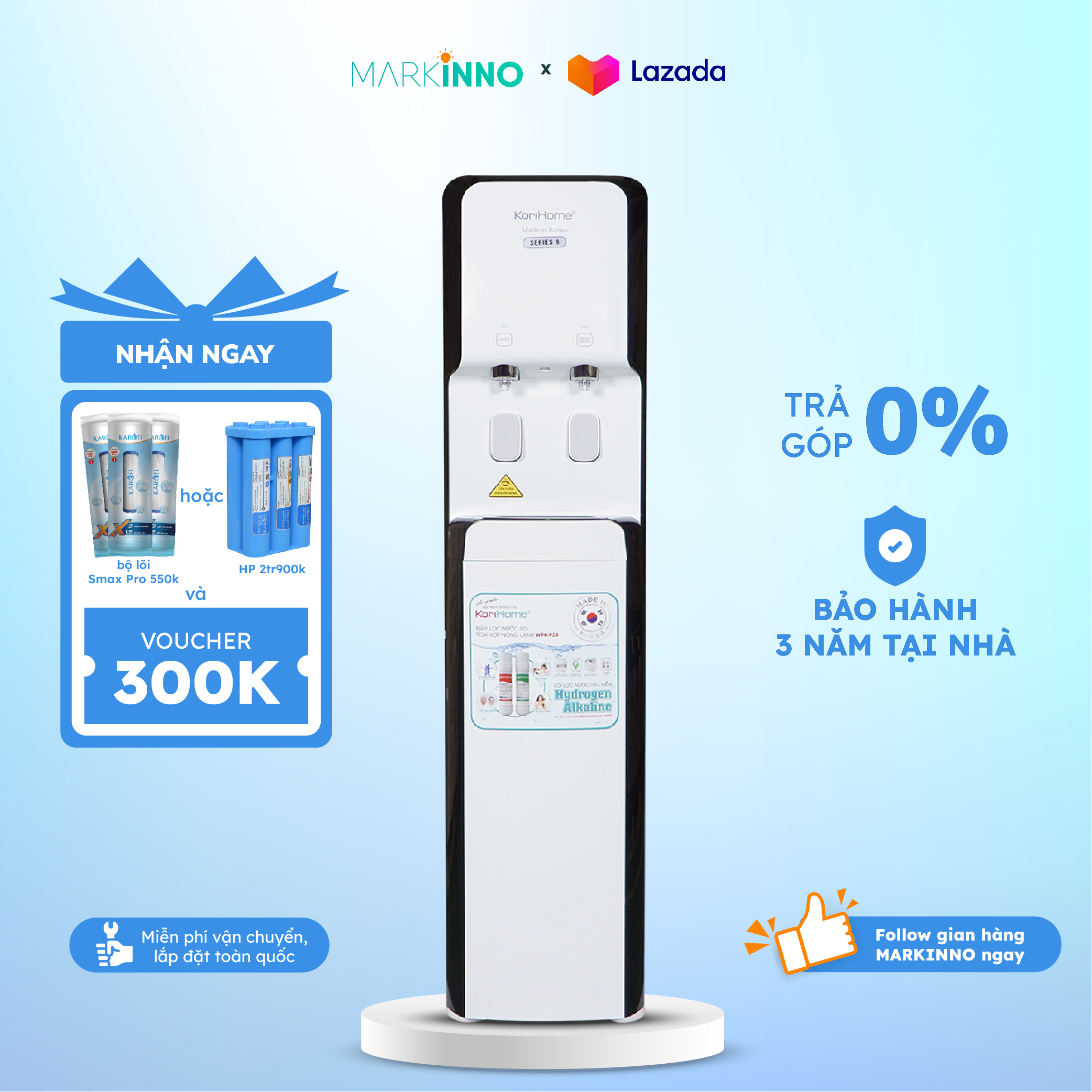 Máy lọc và làm nóng lạnh nước KORIHOME WPK-928 hệ thống 7 lõi vô trùng công nghệ eco tiết kiệm điện