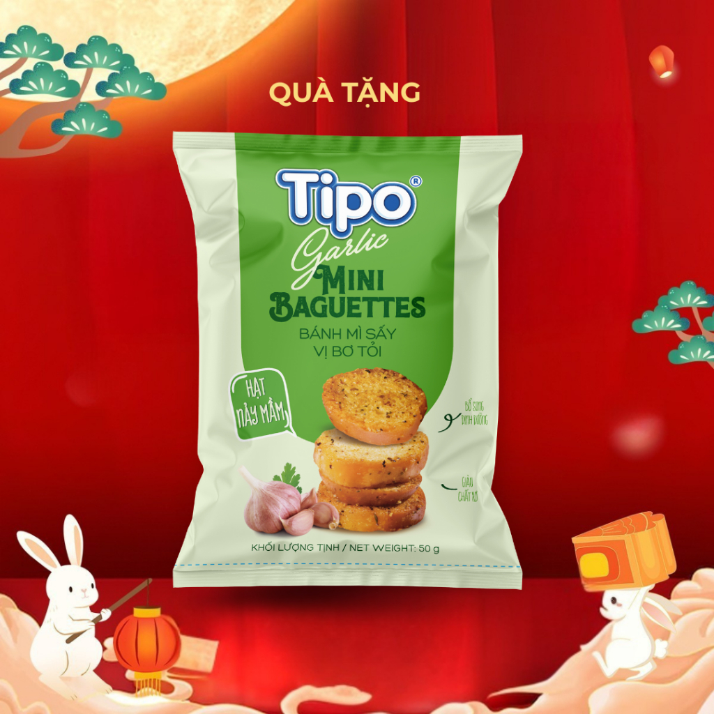 (QUÀ TẶNG) Bánh mì sấy Bơ tỏi Tipo 50g Hữu Nghị dinh dưỡng, ngon giòn, ăn vặt tiện lợi