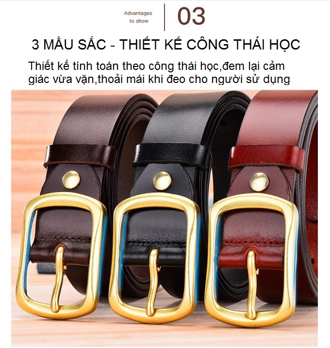 Thắt lưng da bò nguyên miếng khóa đồng đúc nguyên khối TL10 thatchatstore 2020