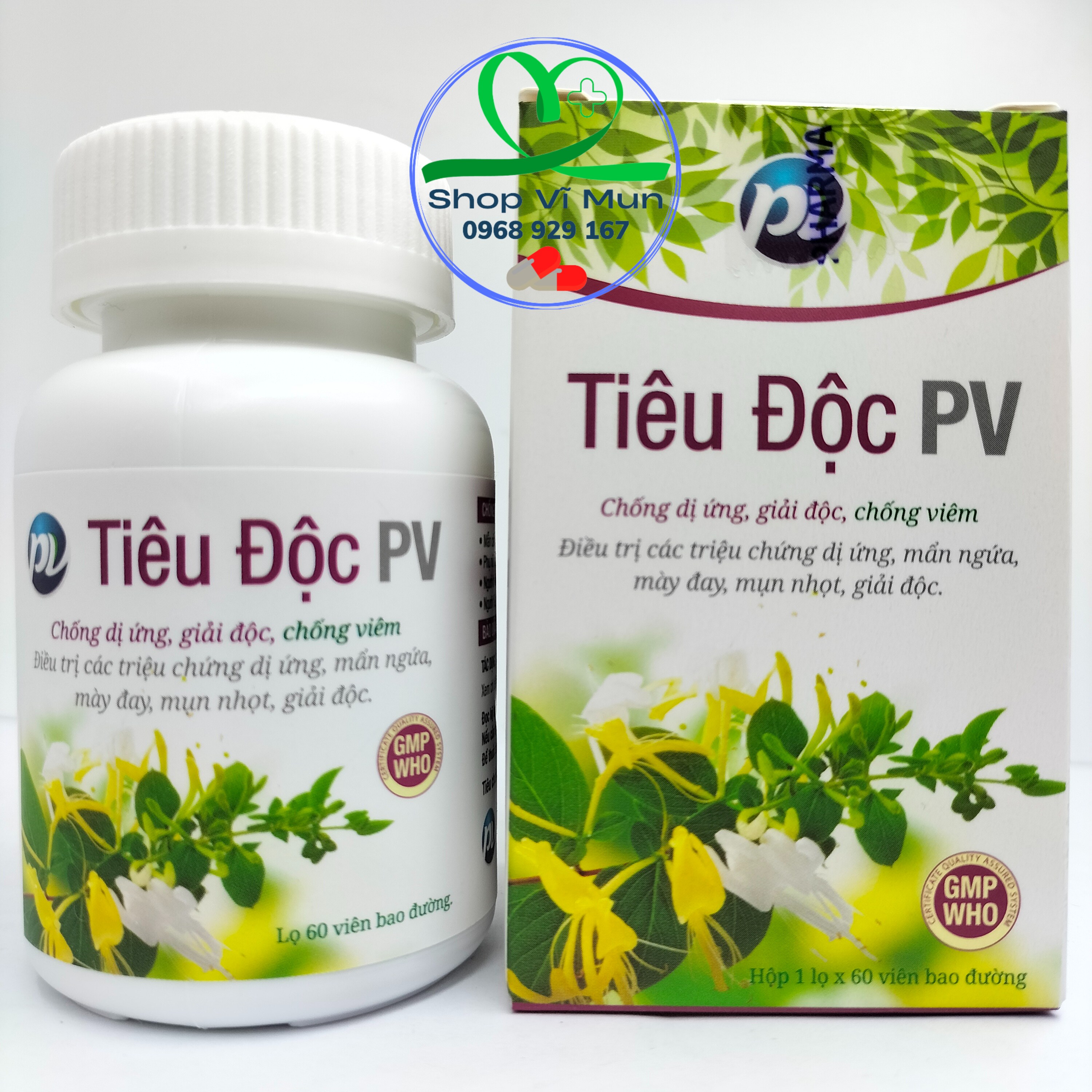 Tiêu độc pv lọ 60 viên - hỗ trợ giảm dị ứng, mẩn ngứa, mày đay, mụn nhọt, giải độc