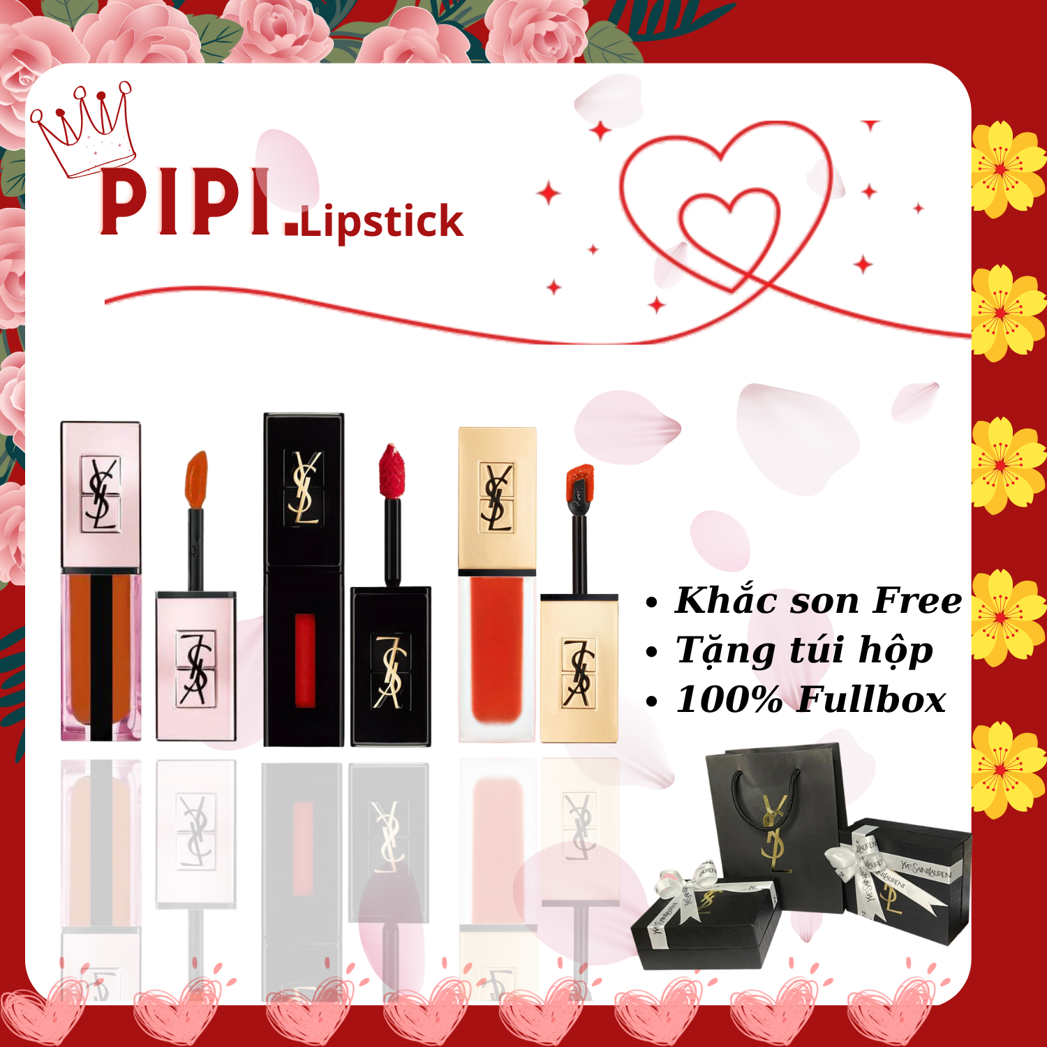Son Kem YSL dòng siêu lì tint bóng, matte đẹp. Tiệm son PiPi
