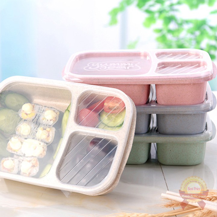 Khay đựng thức ăn cơm trưa có nắp đậy 4 và 3 ngăn lúa mạch | Hộp để đồ ăn văn phòng