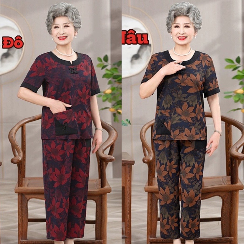 Đồ bộ cho mẹ cho bà B30 lụa mango quần dài, áo cộc Họa Tiết Sang Trọng Hàng Lụa Mango Cao Cấp