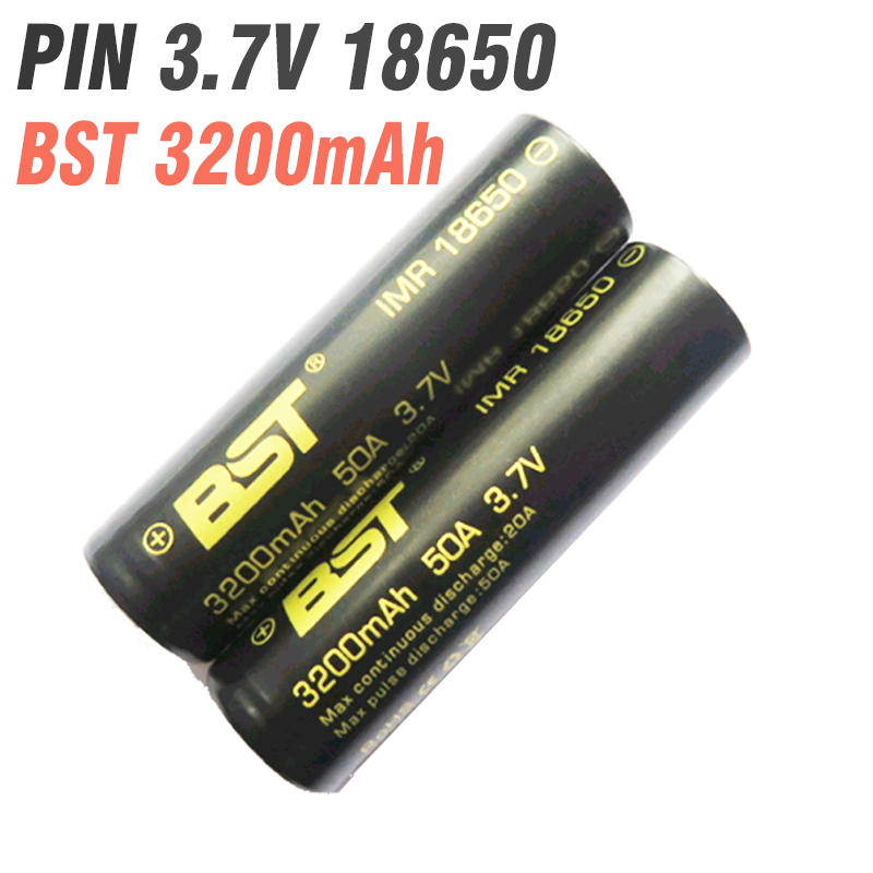 Pin sạc 18650 BST dung lượng cao 3200mAh dòng xả 50A 2 đầu phẳng hãng BST PIN MỚI (1 viên)