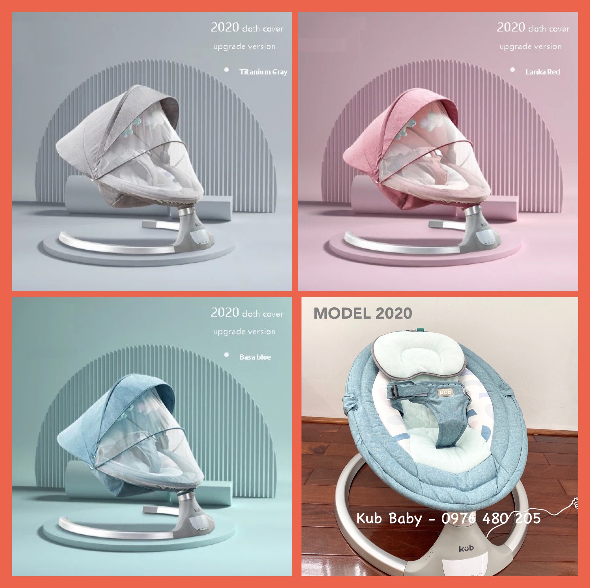 Nôi rung điện tự động KUB 2020, CÓ THỂ THÁO RA GIẶT, màn hình cảm ứng Led, phát nhạc qua Bluetooth, điều khiển từ xa bằng remote