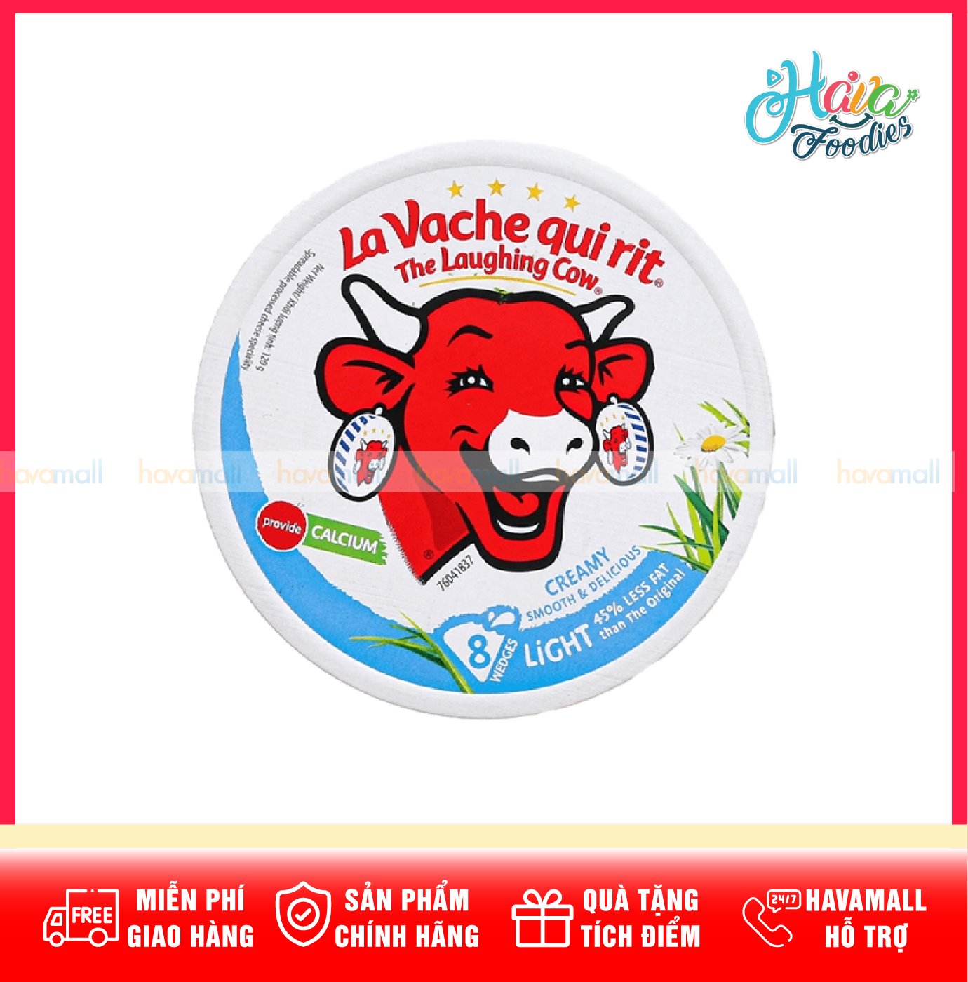 Phô Mai Con Bò Cười Ít Béo Hộp 120g (8 Miếng) – The Laughing Cow Low Fat Cheese