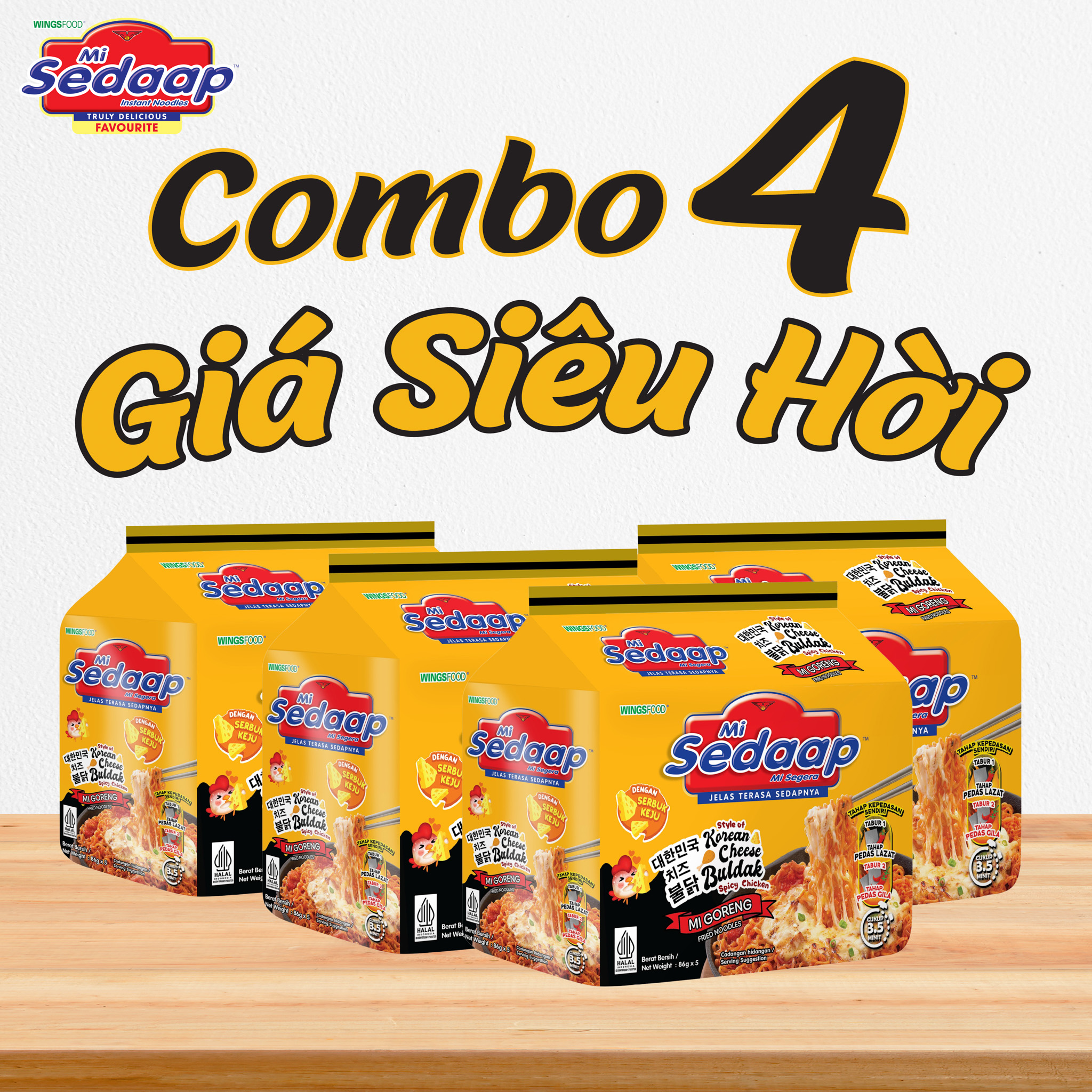 Combo 4 lốc 20 gói mì trộn sedaap vị gà cay phô mai hàn quốc 86g