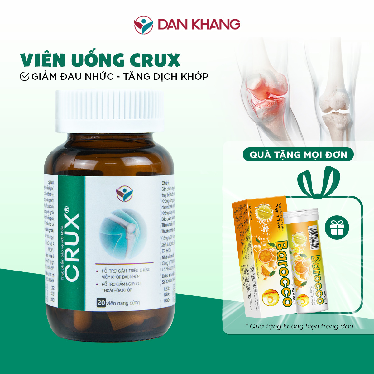 Viên uống giảm đau nhức xương khớp bảo vệ và phục hồi sụn khớp CRUX (Hộp 20 Viên)