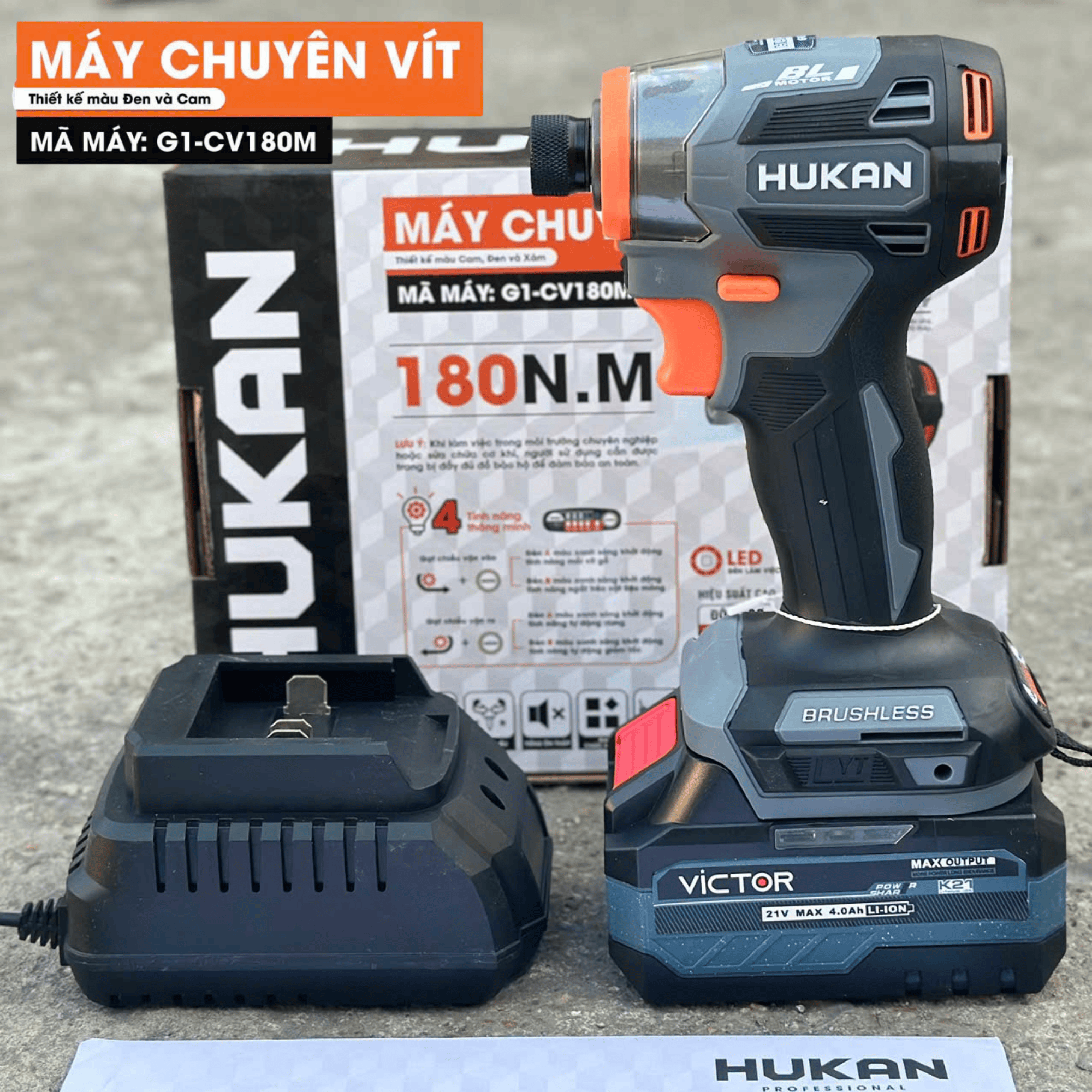 Máy Chuyên Vít Búa Hukan G1 - CV180N Không Chổi Than Lực Siết Lớn 180N Chân Pin Phổ Thông Bảo Hành 6 Tháng