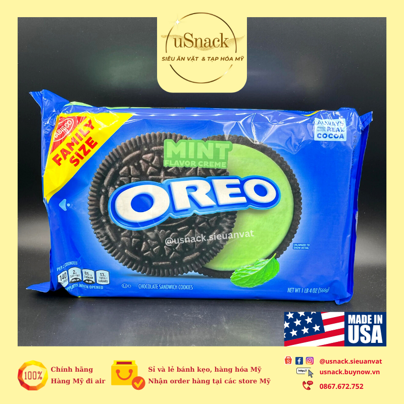 Oreo mint crème flavor family size - bánh oreo vị bạc hà family size 566g - nội địa mỹ
