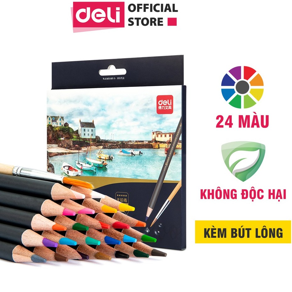 Bút chì màu nước cao cấp deli 24 - 36 - 48 màu/ hộp giấy