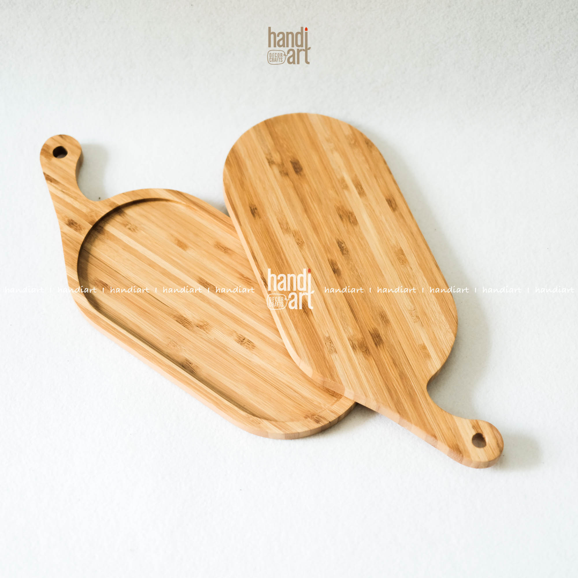 Khay oval tay cầm gỗ tre Khay gỗ tre trang trí